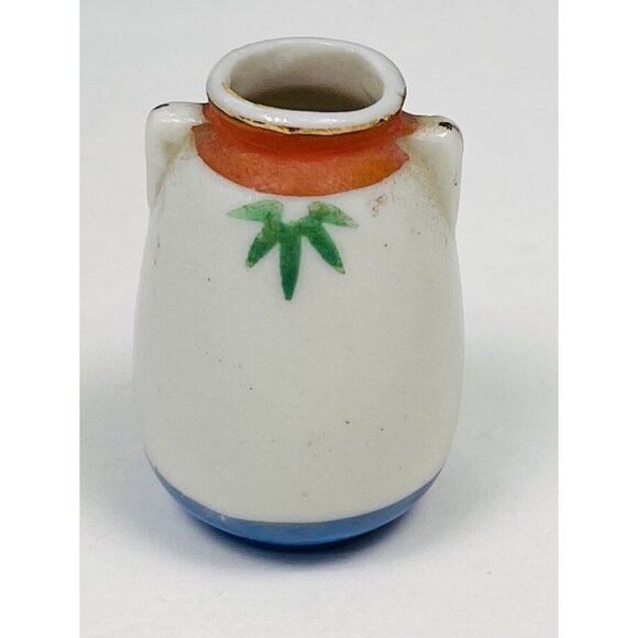 VTG 1.75" Handpainted Ceramic Miniature White VASE Flowers Bamboo Japan - Picture 2 of 5